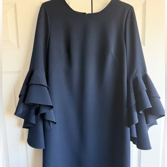 Milly Dress Navy Bell Sleeves - Picture 4 of 6